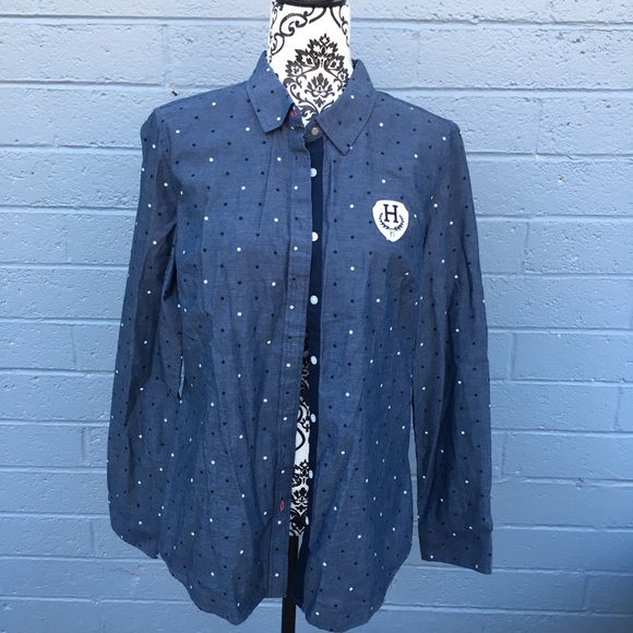 Tommy Hilfiger Tops - Tommy Hilfiger Navy Blue Polka dot Button down Top
